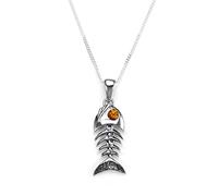 Collier et Pendentif Arêtes de Poisson en Argent 925/1000 et Ambre - 61cm