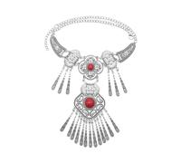 Collier ethnique tibétain vintage en alliage avec pendentif en forme de fleur sculptée avec pompon, taille unique, Métal, Pas de gemme