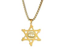 Collier Etoile de David Oeil Maléfique Pendentif Etoile de David à six branches Hexagramme Démoniaque Amulette Religieuse Juive Israël Bijoux Egyptien Cadeaux pour Hommes Femmes (David's Evil Eye or)