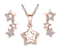 Collier étoile en argent 925, Pendentif pour femme fille, Bague d'oreille étoile diamanté, orné des zircons, Ensembles de bijoux, or rose, Cadeau Noël anniversaire