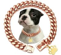 Collier étrangleur en Acier Inoxydable Robuste pour Chien avec Boucle de sécurité et chaîne à maillons cubains dorés pour Dressage d'animaux de Compagnie
