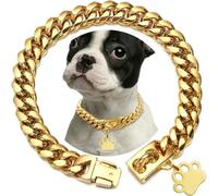Collier étrangleur en Acier Inoxydable Robuste pour Chien avec Boucle de sécurité et chaîne à maillons cubains dorés pour Dressage d'animaux de Compagnie