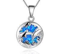 Collier exquis pour femme avec pendentif rond en opale et dauphin en cuivre plaqué or