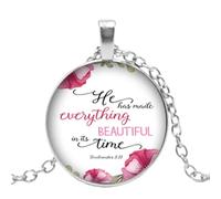 Collier fait à la main He Calls Me Beautiful One Bible Verse Pendentif Cabochon en verre Motif lettres en verre, nan