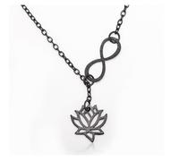 Collier - Fantaisie - Noir - Pendentif Infini - Fleur de Lotus - 44 cm