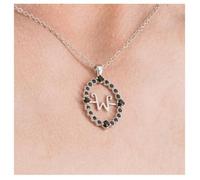 Collier fantaisie réversible Mercredi/W noir - pendentif ovale pierres noires