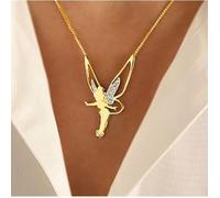 COLLIER FEE CLOCHETTE DORENA, STATUETTE FEE, FAIRY, BIJOUX FEE (ACIER INOXYDABLE ET CRISTAUX SWAROVSKI)