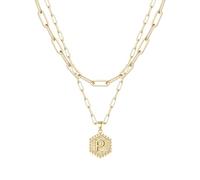 Collier féminin élégant moderne discret 26 Collier Hexagone Initial Pour Femmes Colliers Pour Femmes AZ 26 Alphabet Initial Colliers En Or Pour Femmes Filles (P, One Size)