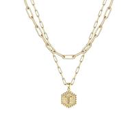 Collier féminin élégant moderne discret 26 Collier Hexagone Initial Pour Femmes Colliers Pour Femmes AZ 26 Alphabet Initial Colliers En Or Pour Femmes Filles (T, One Size)