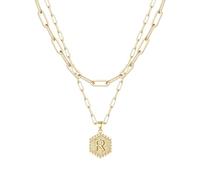 Collier féminin élégant moderne discret 26 Collier Hexagone Initial Pour Femmes Colliers Pour Femmes AZ 26 Alphabet Initial Colliers En Or Pour Femmes Filles (R, One Size)