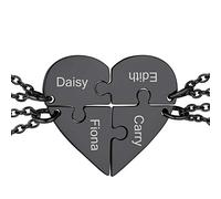 Collier Femme 4 Prenom Personnalisé Bff Chaine d'amitié Forçat Rolo Argent 925 Pendentif Enfant Famille Acier Inoxydable Gravure Personnalisable Noir Cadeau Noël Fêtes des Mères Mariage Grâce