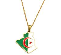 Collier Femme - Algérie Carte Drapeau Charme Pendentif Colliers Bijoux, Pour Femmes Filles Hommes, Colliers Ethnique Personnalisés Tous Les Jours, Mode Hiphop Unique Accessoires, Or, 45 Cm Ou 17,7