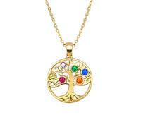 Collier Femme Arbre de Vie Plaqué Or 18 Carats - Pendentif Médaille Sertis d'Oxydes de Zirconium Multicolores - Longueur 45cm (40+5cm) - Bijou Poinçonné - Cadeau Anniversaire Noël Fête des Mères