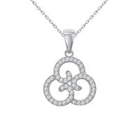 Collier Femme Argent 925 Rhodié - Pendentif Trèfle Celtique Éternité 15mm Pavé d'Oxydes de Zirconium Brillants - Chaîne Ajustable 40cm + 5cm - Bijou Poinçonné Joaillerie - Cadeau Anniversaire Noël