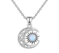 Collier femme argent 925 soleil et lune avec opale naturelle authentique pendentif lune croissante et soleil céleste chaîne 50 cm bijou spirituel énergie amulette amour équilibre bien-être collier