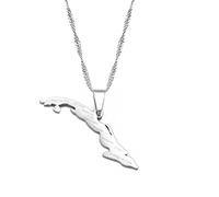 Collier Femme - Carte De Cuba Avec Des Villes Colliers Femmes, Carte De Cuba Pendentif À Breloque Bijoux Cubains, Chaîne Réglable, Région Ethnique Mode Hiphop Unique Personnalisé Accessoires De