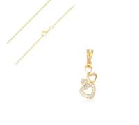 Collier - Femme - Chaîne et Pendentif - Chute - Coeur - Cristal - Blanc - Plaqué Or Jaune 750/1000 - 3 Microns - 50 cm