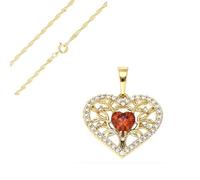 Collier - Femme - Chaîne et Pendentif - Coeur - Arbre de Vie - Cristal - Rouge - Plaqué Or Jaune 750/1000 - 3 Microns - 45 cm