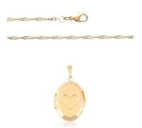 Collier - Femme - Chaîne et Pendentif - Coeur - Cassolette - Ovale - Porte Photo - Plaqué Or Jaune 750/1000 - 3 Microns - 45 cm