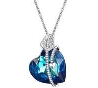Collier - Femme - Chaîne et Pendentif - Coeur - Cristal Autrichien - Bleu - Venise Amour - Plaqué Or Blanc 750/1000 - 46 cm