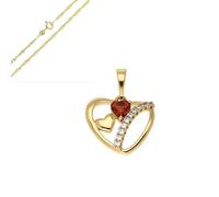 Collier - Femme - Chaîne et Pendentif - Coeur - Cristal - Rouge - Plaqué Or Jaune 750/1000 - 3 Microns - 45 cm