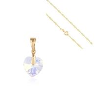 Collier - Femme - Chaîne et Pendentif - Coeur - Cristal - Swarovski - Blanc - Plaqué Or Jaune 750/1000 - 3 Microns