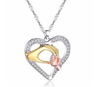 Collier - Femme - Chaîne et Pendentif - Coeur - Mère Enfant - Argent Fin Rhodié - Cadeau de Naissance