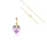 Collier - Femme - Chaîne et Pendentif - Coeur - Swarovski Elements - Lilas - Plaqué Or Jaune 750/1000 - 3 Microns - 45 cm