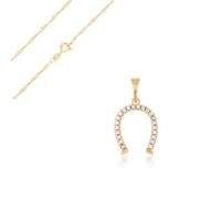 Collier - Femme - Chaîne et Pendentif - Fer à Cheval - Porte - Bonheur - Plaqué Or Jaune 750/1000 - 3 Microns - 45 cm