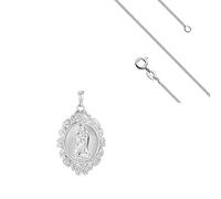 Collier Femme Chaîne et Pendentif Médaille Vierge Miraculeuse Argent Fin 925 Rhodié