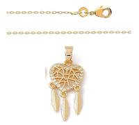 Collier - Femme - Chaîne Forçat - Pendentif - Coeur - Attrape-Rêve - Plaqué Or Jaune 585/1000 - 45 cm