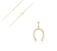 Collier - Femme - Chaîne Forçat - Pendentif - Fer à Cheval - Porte Bonheur - Plaqué Or Jaune 750/1000 - 3 Microns - 45 cm