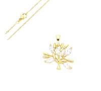 Collier - Femme - Chaîne Torsadée - Pendentif - Arbre de Vie - Cristal - Blanc - Plaqué Or Jaune 750/1000 - 3 Microns - 45 cm