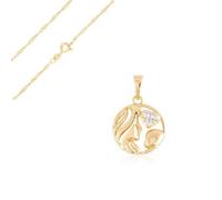 Collier - Femme - Chaîne Torsadée - Pendentif - Mère et Enfant - Cristal - Blanc - Plaqué Or Jaune 750/1000 - 3 Microns - 45 cm