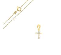 Collier - Femme - Chaîne Vénitienne - Pendentif - Croix - Cristal - Blanc - Plaqué Or Jaune 750/1000 - 3 Microns - 45 cm