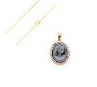 Collier - Femme - Chaîne Vénitienne - Pendentif - Ovale - Camée - Plaqué Or Jaune 585/1000 - 14 Carats - 45 cm
