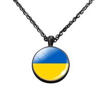 Collier Femme - Collier En Verre Rond Avec Drapeau Ukrainien, Chaîne À Maillons Ethniques, Cabochon, Pendentif Ukrainien, Bijoux, Cadeau De Patriote, Collier Personnalisé, Pendentif De Tous Les Jo