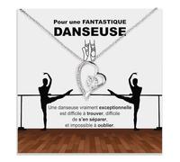 Collier Femme Danseuse Idée cadeau pour elle Finition en Argent ou Or, Idées Cadeaux Pendentif en Cœur pour danseuses femme spectacle de danse - Coffret avec DÉDICACE inclus (Collier Danseuse)