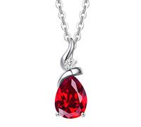 Collier Femme en Or Blanc 14 carats 585/1000 Pendentif et Argent 925/1000 Chaîne avec Rubis de Synthèse et Diamant Naturelle Cadeau Bijoux pour Femme maman- Chaîne Ajustable: 40 + 5 cm