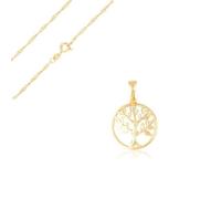 Collier - Femme/Enfant - Arbre de Vie - Chaîne Torsadée - Pendentif - Plaqué Or Jaune 750/1000 - 3 Microns