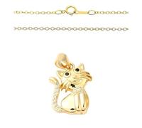 Collier - Femme/Enfant - Chaîne et Pendentif - Chat - Cristal - Blanc - Plaqué Or Jaune 585/1000 - 44 cm