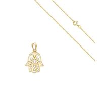 Collier - Femme/Enfant - Chaîne et Pendentif - Main de Fatma - Plaqué Or Jaune 750/1000 - 45 cm - 25 x 18 mm