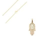 Collier - Femme/Enfant - Chaîne Gourmette - Pendentif - Main de Fatma - évidée - Plaqué Or Jaune 750/1000 - 3 Microns - 45 cm