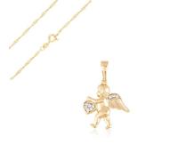 Collier - Femme/Enfant - Chaîne Torsadée - Pendentif - Ange - Coeur - Plaqué Or Jaune 750/1000 - 3 Microns - 45 cm