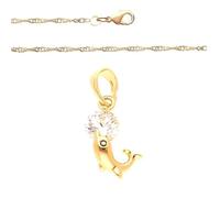Collier - Femme/Enfant - Chaîne - Torsadée - Pendentif - Dauphin - Cristal - Blanc - Plaqué Or Jaune 750/1000 - 3 Microns - 45 cm