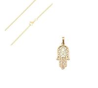 Collier - Femme/Enfant - Pendentif - Main de Fatma - évidée - Plaqué Or Jaune 750/1000 - 3 Microns - 45 cm - Gourmette