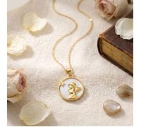 Collier - Femme /Enfant - Pendentif - Médaille - Ange - Nacre - Blanc - Or Jaune Vermeil - 14 Carats - 45 cm