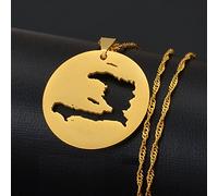 Collier Femme - Haïti Cartes Charmes Ethniques Région Colliers Pendentif Pour Hommes Femmes Filles, Bijoux Carte Haïtien, Accessoires Personnalisés Uniques De Tous Les Jours Hiphop, Or, Chaîne M