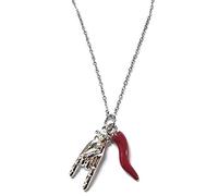 Collier femme homme avec pendentif corne porte-bonheur et cornes en acier couleur argent personnalisé coffret cadeau inclus livraison gratuite, Acier allié, Argent