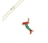 Collier - Femme/Homme - Chaîne et Pendentif - Carte Pays - Italie - Plaqué Or Jaune 750/1000 - 50 cm - Émail Vert/Rouge